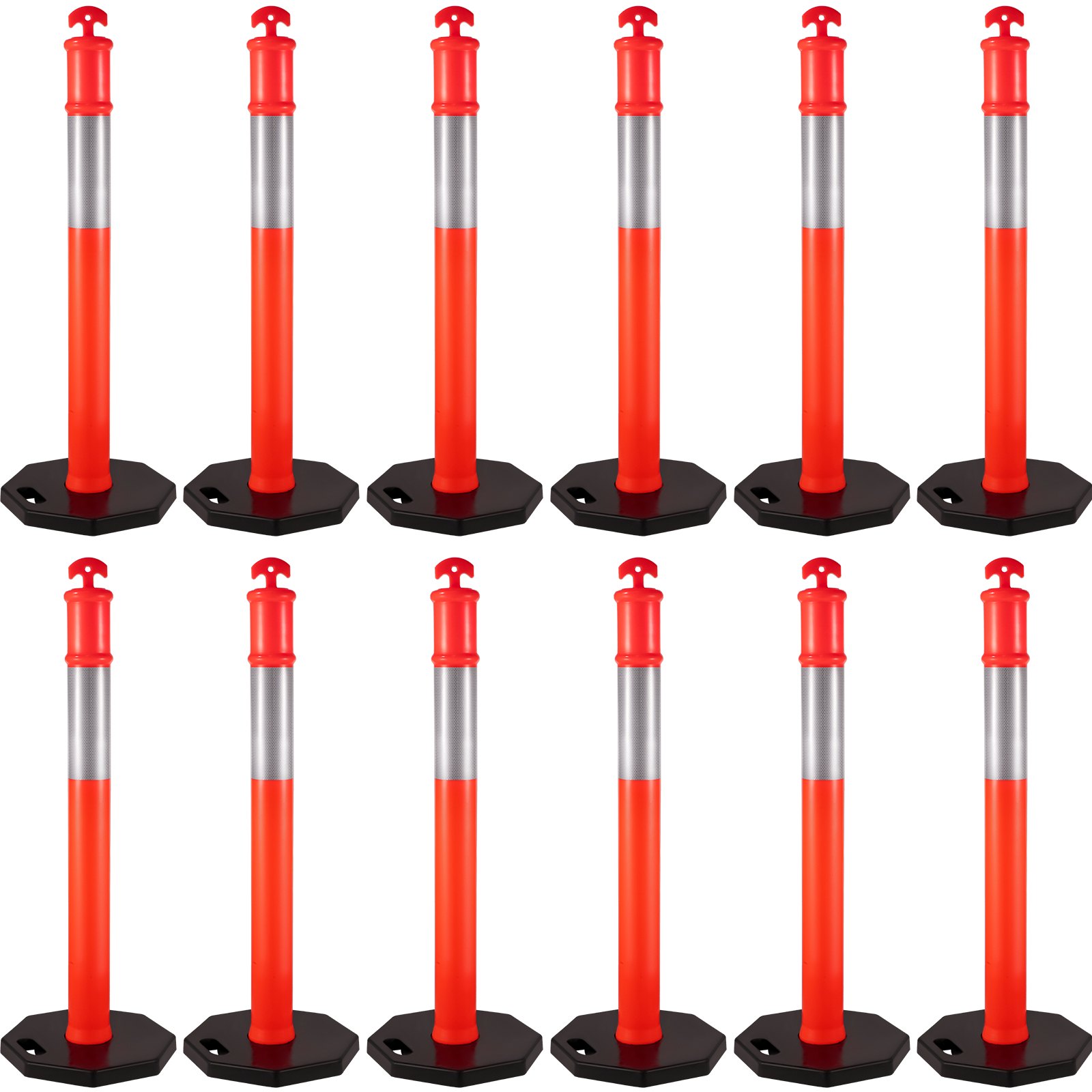 Postes delimitadores de tráfico VEVOR, postes de seguridad de color naranja con bandas reflectantes.