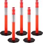 VEVOR - Paquete de 5 postes delineadores de 44 pulgadas de alto, kit de postes delineadores de PE naranja, banda reflectante de 10 pulgadas, postes delineadores de tráfico con base de goma de 16 pulgadas para sitios de construcción, gestión de instalaciones, etc.