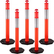 VEVOR Paquete de 5 postes delineadores de 44 pulgadas de altura, kit de postes delineadores de PE naranja, banda reflectante de 10 pulgadas, postes delineadores de tráfico con base de goma de 16 pulgadas para sitios de construcción, gestión de instalaciones, etc.