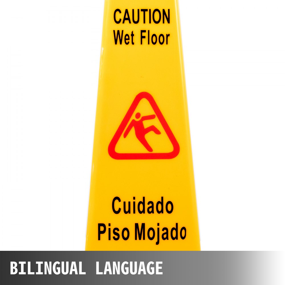 Cono de seguridad VEVOR amarillo para suelo mojado con texto de precaución bilingüe.