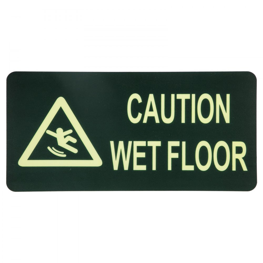 Señal de cono de seguridad de piso mojado VEVOR con símbolo de precaución y texto &quot;piso mojado&quot;. Fondo oscuro.