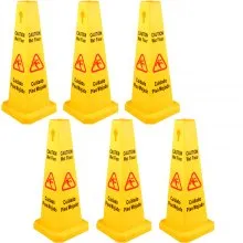 VEVOR Paquete de 6 conos de seguridad para piso de 26 pulgadas Señal de piso mojado Amarillo Precaución Señales de piso mojado 4 caras Seguridad pública Conos de piso mojado Bilingüe Señal de piso mojado para interiores y exteriores