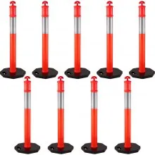 VEVOR Paquete de 9 postes delineadores de tráfico de 44 pulgadas de altura, kit de postes de conos delineadores de PE, banda reflectante de 10 pulgadas, poste delineador con base de goma de 16 pulgadas para sitios de construcción, gestión de instalaciones, etc.
