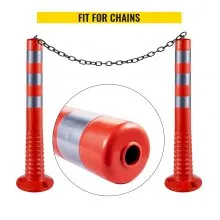 VEVOR Delineador de tráfico, 12 piezas de cono canalizador de postes, kit de poste delineador de 30 pulgadas de altura, poste de tráfico de PU, conos de seguridad naranjas, postes de resorte portátiles con base, conos de barrera con bandas reflectantes