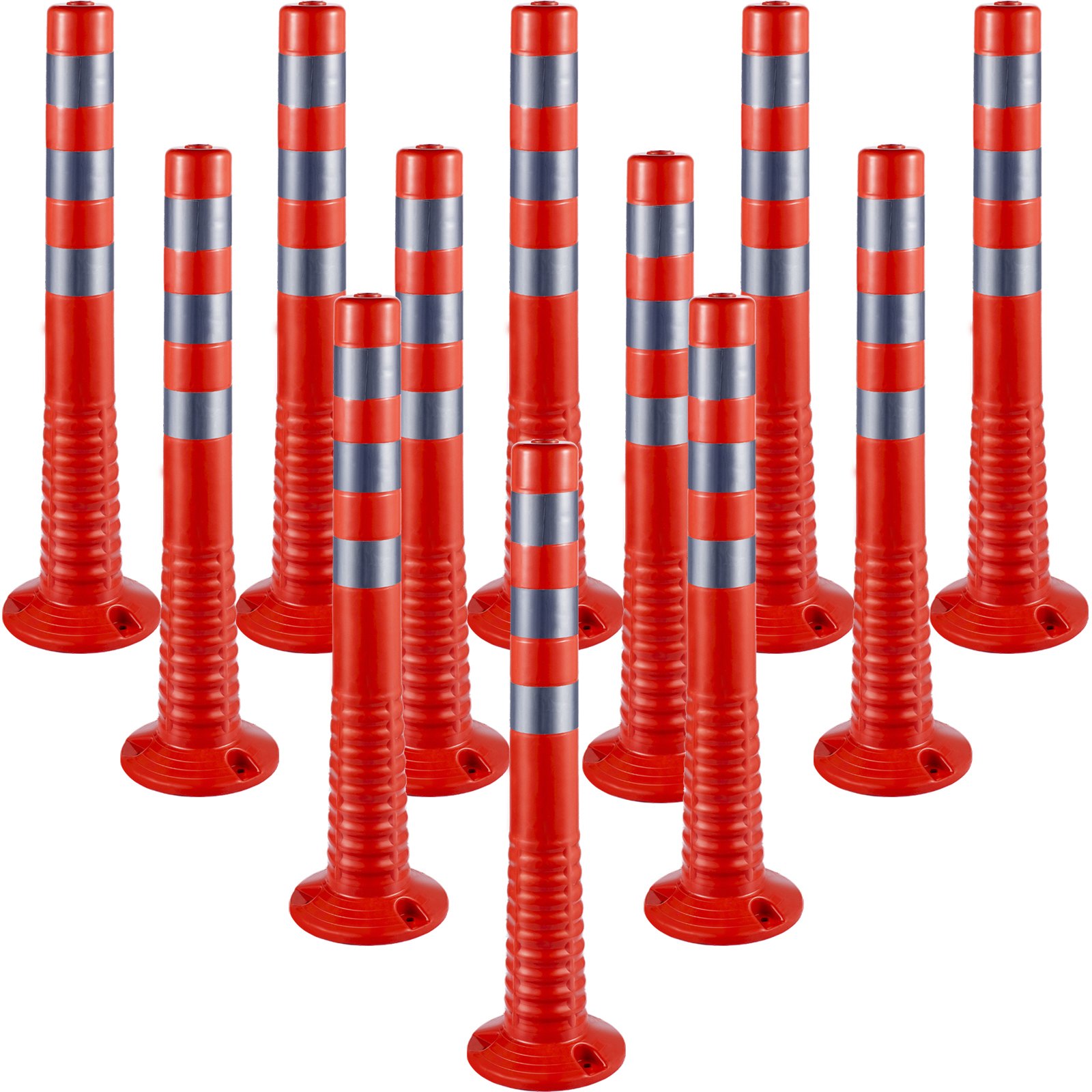 VEVOR Delineador de tráfico, 12 piezas de cono canalizador de postes, kit de poste delineador de 30 pulgadas de altura, poste de tráfico de PU, conos de seguridad naranjas, postes de resorte portátiles con base, conos de barrera con bandas reflectantes
