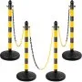 VEVOR Barrera de Aparcamiento 4 piezas Altura 99 cm Plástico PE Poste de Tráfico Base 35 x 35 cm Cadena 1 m Amarillo-Negro Bolardo de Aparcamiento Llenar con Agua o Arena para Garajes, Ascensores