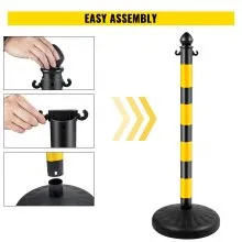 Puntal de plástico VEVOR, puntal de cadena de 4 piezas, puntal para exteriores con cadenas largas de 4 x 39.5 pulgadas, barrera de control de multitudes de plástico PE para advertencia/control de multitudes en garaje, lote de construcción, entrada, elevador