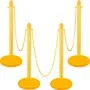 VEVOR Barrera de Aparcamiento 4 piezas Altura 99 cm Plástico PE Poste de Tráfico Base 35 x 35 cm Cadena 1 m Cúpula Amarillo Bolardo de Aparcamiento Llenar con Agua o Arena en Base para más Estabilidad