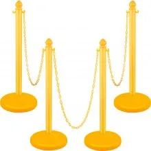 Puntal de plástico VEVOR, puntal de cadena de 4 piezas, puntal de exterior con cadenas largas de 4 x 39.5 pulgadas, barrera de control de multitudes de plástico PE para advertencia/control de multitudes en restaurante, supermercado, exposición, centro comercial de la ciudad