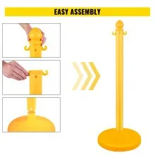 Puntal de plástico VEVOR, puntal de cadena de 4 piezas, puntal de exterior con cadenas largas de 4 x 39.5 pulgadas, barrera de control de multitudes de plástico PE para advertencia/control de multitudes en restaurante, supermercado, exposición, centro comercial de la ciudad