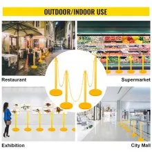 Puntal de plástico VEVOR, puntal de cadena de 4 piezas, puntal de exterior con cadenas largas de 4 x 39.5 pulgadas, barrera de control de multitudes de plástico PE para advertencia/control de multitudes en restaurante, supermercado, exposición, centro comercial de la ciudad