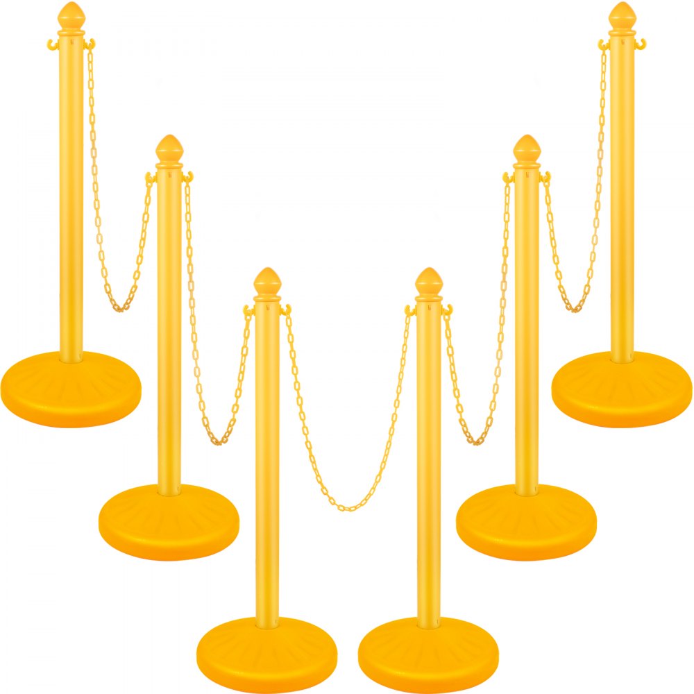 Poste de plástico VEVOR, poste de cadena de 6 piezas, poste para exteriores con cadenas de 6 x 39,5 pulgadas de largo, barrera de control de multitudes de plástico PE para advertencia/control de multitudes en restaurantes, supermercados, exposiciones, centros comerciales