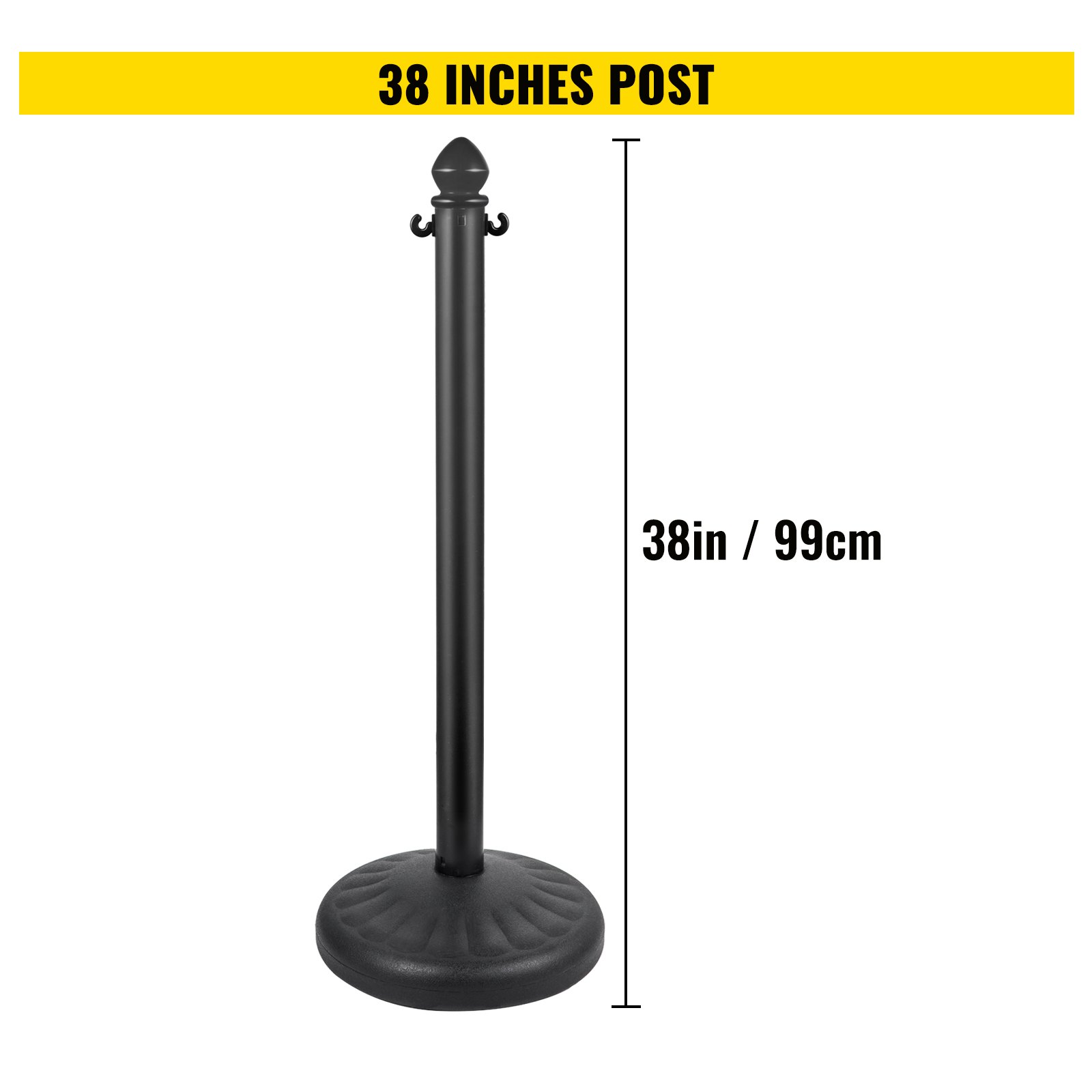 Poste de plástico VEVOR, negro, 38 pulgadas de alto con base redonda.