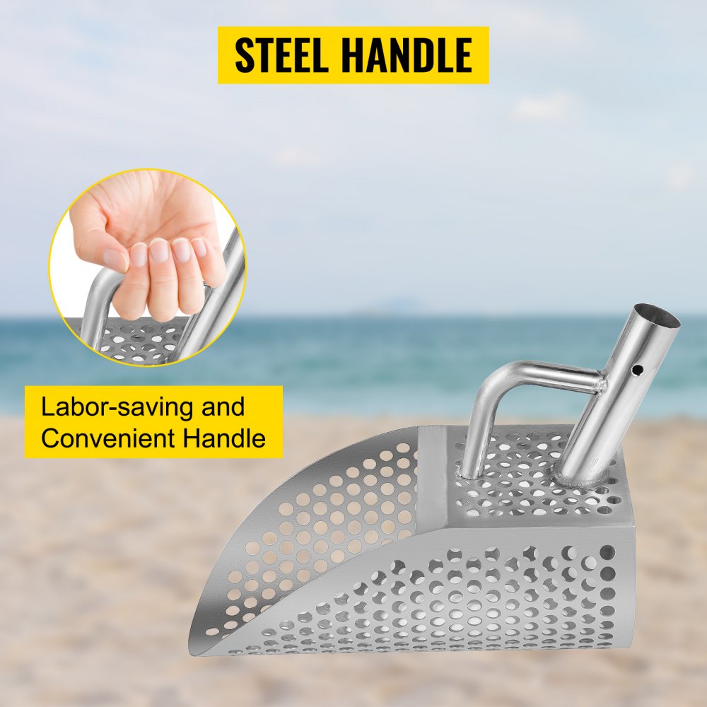 VEVOR Pala para detector de metales para arena, pala para detección de metales de acero inoxidable, pala para detector de metales para playa con orificio de 10 mm, pala para detector de metales para playa con orificio de 10 mm, acero inoxidable ligero resistente de 2 mm, para detección de metales y búsqueda de tesoros