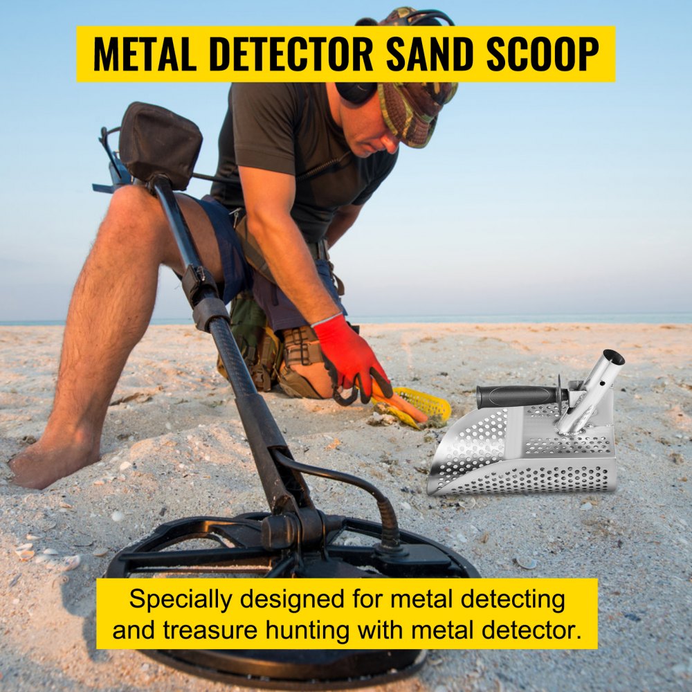 VEVOR Pala para detector de metales para arena, pala para detección de metales de acero inoxidable, pala para detector de metales para playa con orificio de 10 mm, pala para detector de metales para playa con orificio de 10 mm, acero inoxidable ligero resistente de 2 mm, para detección de metales y búsqueda de tesoros
