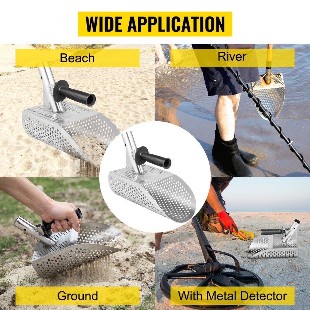 VEVOR Pala para detector de metales para arena, pala para detección de metales de acero inoxidable, pala para detector de metales para playa con orificio de 10 mm, pala para detector de metales para playa con orificio de 10 mm, acero inoxidable ligero resistente de 2 mm, para detección de metales y búsqueda de tesoros