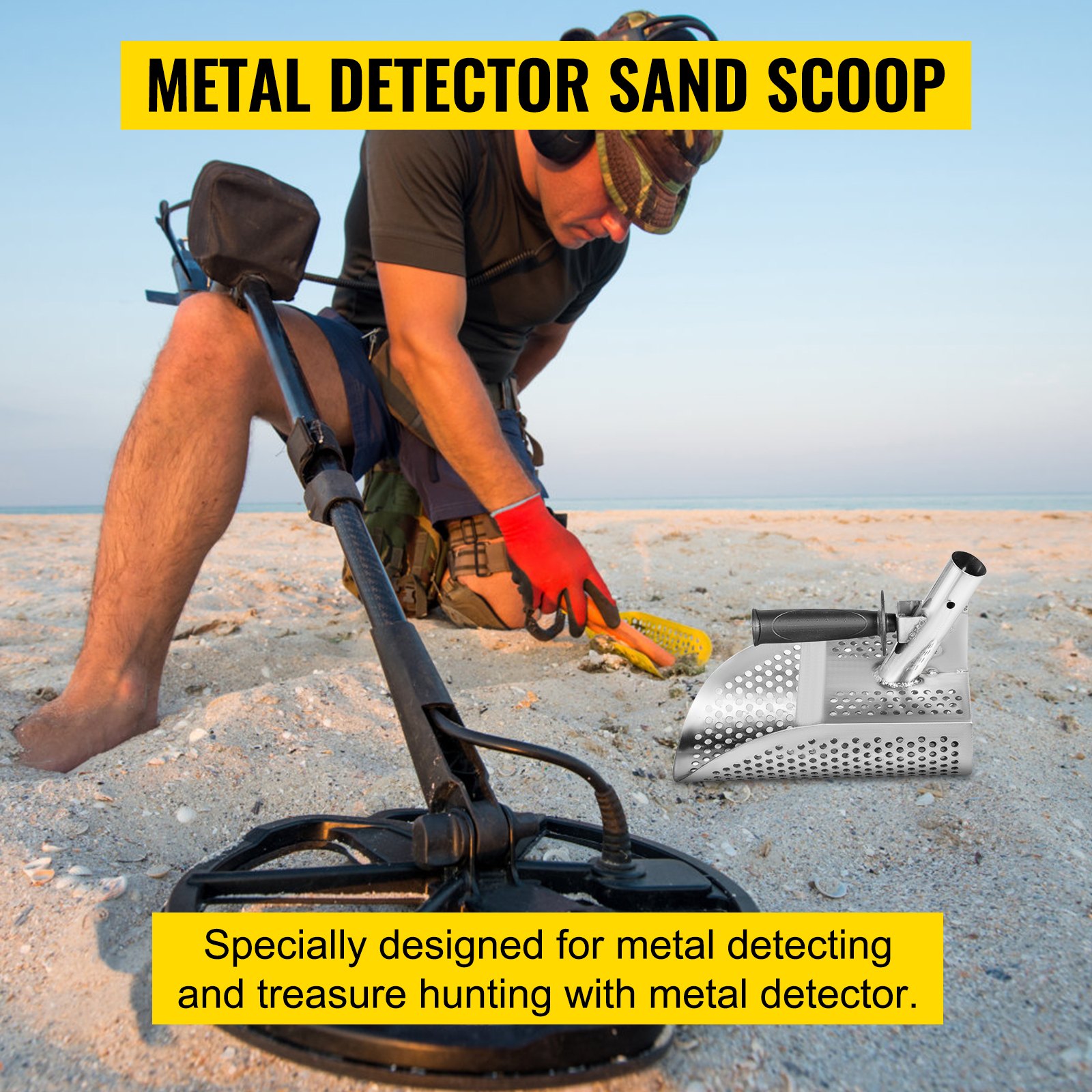 VEVOR Pala para detector de metales para arena, pala para detección de metales de acero inoxidable, pala para detector de metales para playa con orificio de 10 mm, pala para detector de metales para playa con orificio de 10 mm, acero inoxidable ligero resistente de 2 mm, para detección de metales y búsqueda de tesoros