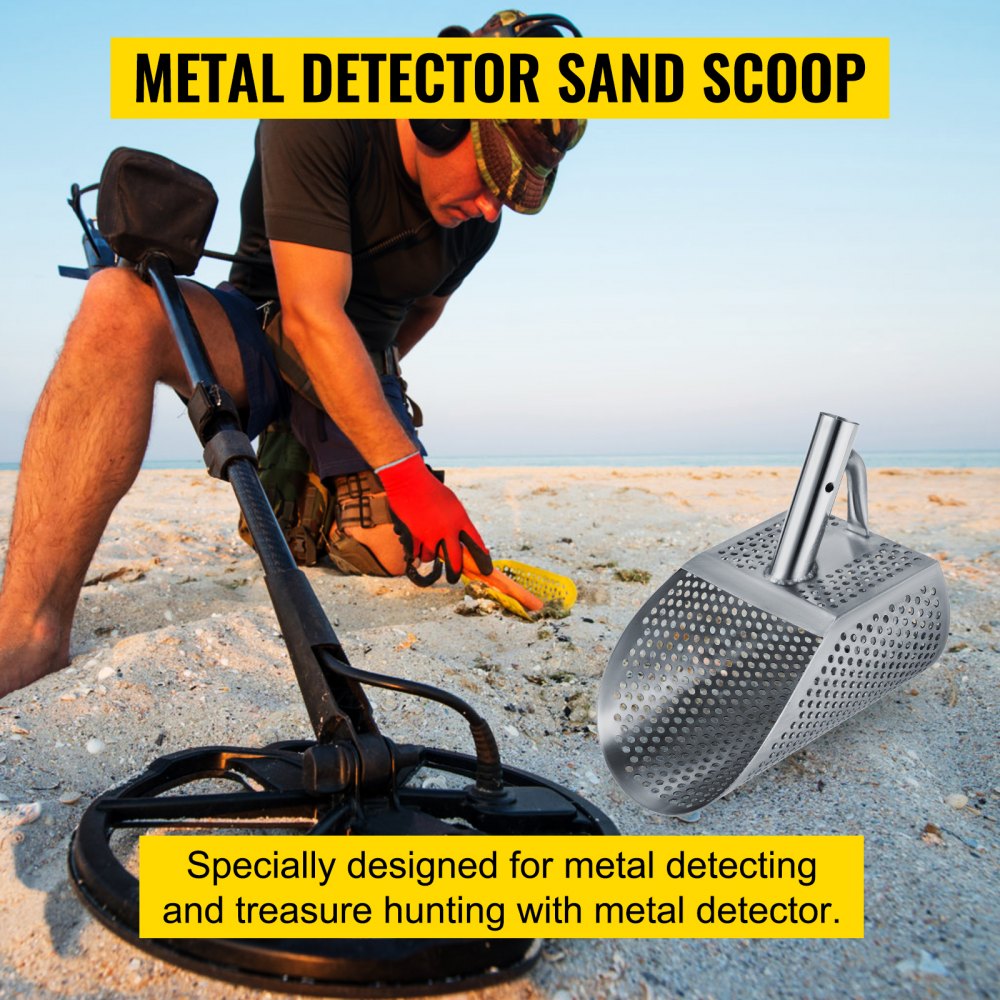VEVOR Pala para detector de metales para arena, pala para detección de metales de acero inoxidable, pala para detector de metales para playa con orificio de 10 mm, pala para detector de metales para playa con orificio de 10 mm, acero inoxidable ligero resistente de 2 mm, para detección de metales y búsqueda de tesoros
