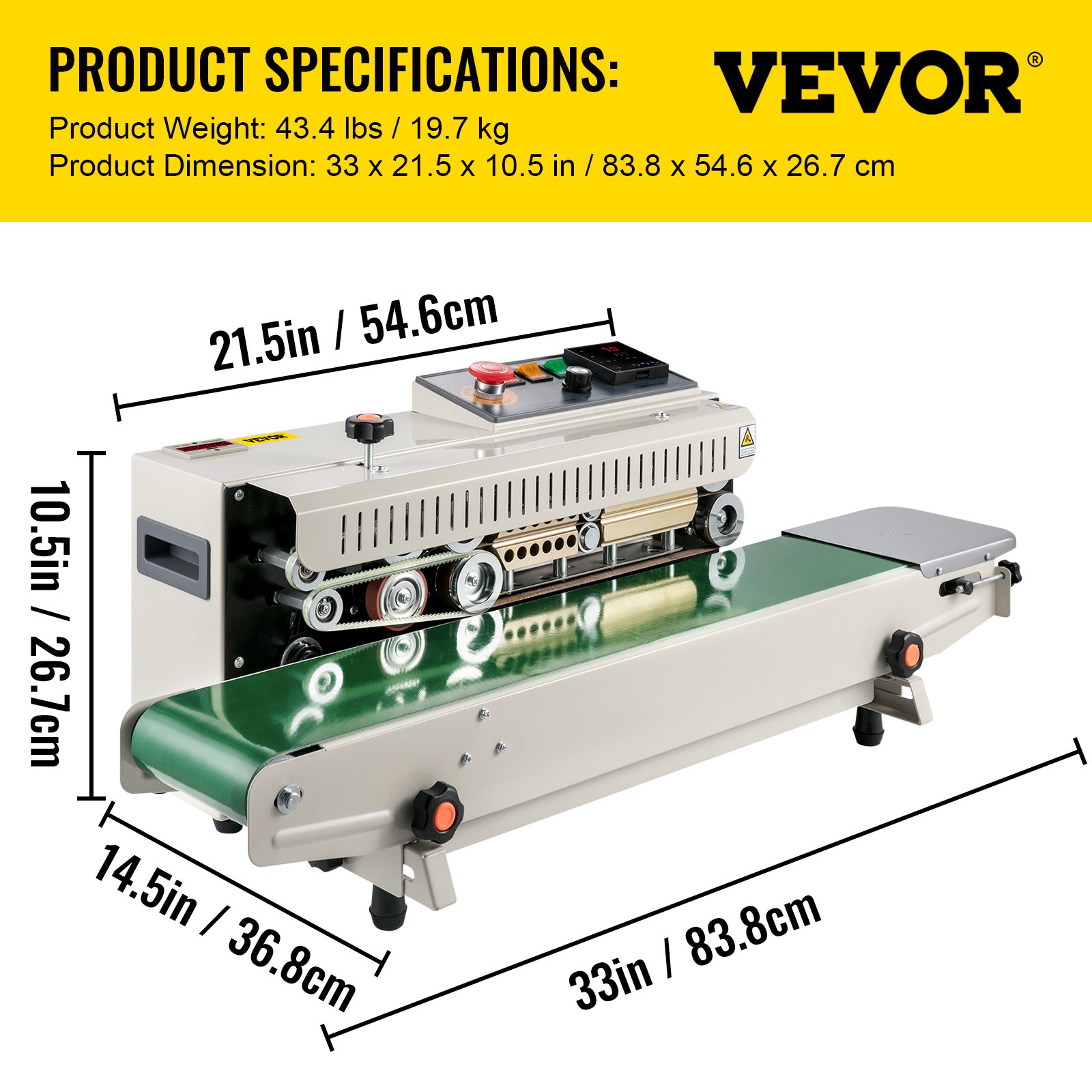 VEVOR Máquina de Sellado Continuo de Bolsas con Banda FR770A Selladora de Bolsas Horizontal con Control Digital de Temperatura Máquina Selladora de Bandas para Bolsas de Plástico de 0.02-0.08 mm Sellador Continuo de Bandas con Función de Impresión
