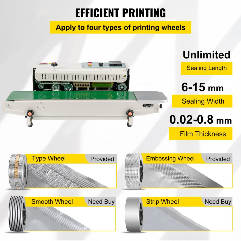 VEVOR Selladora de Bolsas Máquina de sellado continuo de bolsas con banda FR900K Máquina selladora de banda con control digital de temperatura
