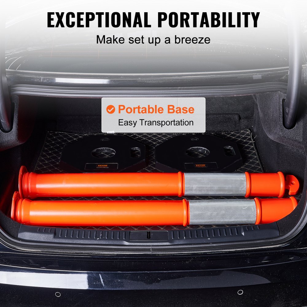 VEVOR Traffic Delineator Post Cones, 2 Pack, Traffic Safety Delineator Barrier with 16.93 x 16.93 in Rubber Base, for Traffic Control Warning Outdoor Indoor Use Parking Lot Construction Caution Roads