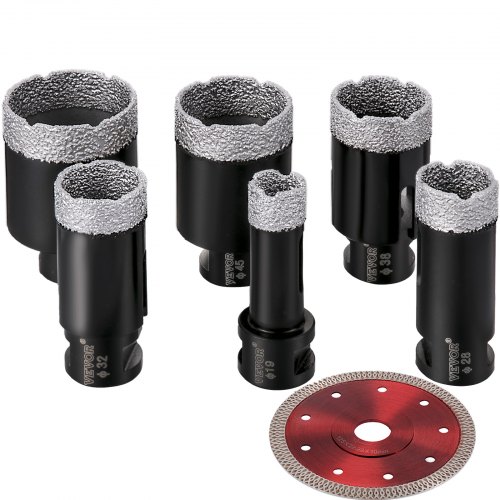 VEVOR Brocas de diamante 6PCS Sierra perforadora de diamante 19/28/32/38/45/51 mm Kit de sierra perforadora para azulejos Broca de diamante soldada al vacío 0.59in Segmento Sierra perforadora para azulejos con una hoja para azulejos Cerámica Porcelana Mármol