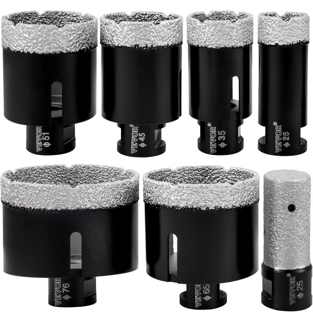 Brocas de diamante VEVOR 6/8/10/13/19/25/32/51 mm Sierra perforadora de diamante Baldosa soldada 0.59in Segmento Broca para dedos SDS Kit de sierra perforadora para baldosas con una hoja para baldosa Cerámica Porcelana Mármol 5/8"-11 Hembra Hilo