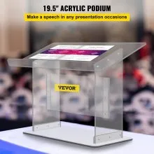 VEVOR Tabletop Acrílico Podio 19.5" Alto Plexiglás Podio 27"x13.7" Mesa Acrílico Púlpitos para Iglesias Superficie inclinada con labio para soporte de libros Atril transparente para lectura Recital Discurso y presentación