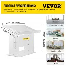 VEVOR Tabletop Acrílico Podio 19.5" Alto Plexiglás Podio 27"x13.7" Mesa Acrílico Púlpitos para Iglesias Superficie inclinada con labio para soporte de libros Atril transparente para lectura Recital Discurso y presentación