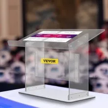VEVOR Tabletop Acrílico Podio 19.5" Alto Plexiglás Podio 27"x13.7" Mesa Acrílico Púlpitos para Iglesias Superficie inclinada con labio para soporte de libros Atril transparente para lectura Recital Discurso y presentación