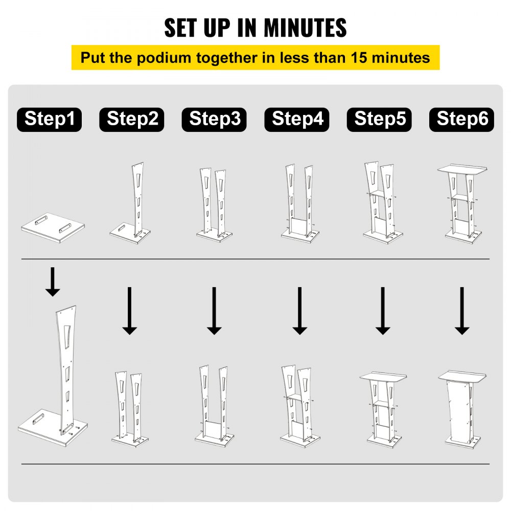 Configuración de podio de acrílico VEVOR en 6 sencillos pasos en menos de 15 minutos.