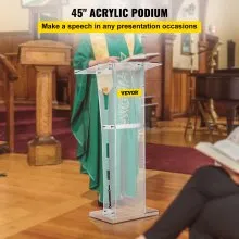 VEVOR Acrílico Podio 45" Alto Plexiglás Podio 26.8"x15" Mesa Acrílico Púlpitos para Iglesias con Tablero Acrílico de 8 mm de Espesor Acrílico Podios y Atriles Diseño para Conferencia Recital Discurso y Presentación