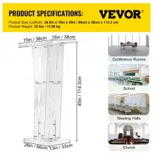 VEVOR Acrílico Podio 45" Alto Plexiglás Podio 26.8"x15" Mesa Acrílico Púlpitos para Iglesias con Tablero Acrílico de 8 mm de Espesor Acrílico Podios y Atriles Diseño para Conferencia Recital Discurso y Presentación