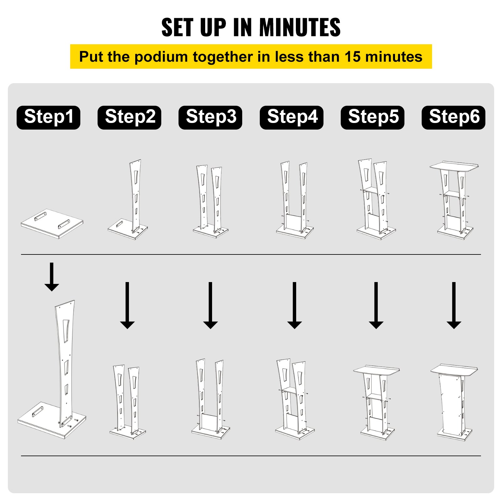 Configuración de podio de acrílico VEVOR en 6 sencillos pasos en menos de 15 minutos.