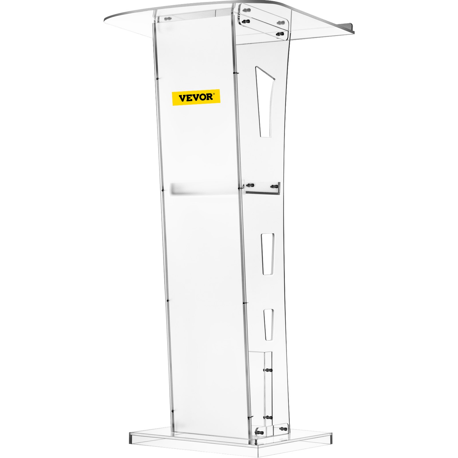 Podio acrílico VEVOR con paneles transparentes y diseño moderno.