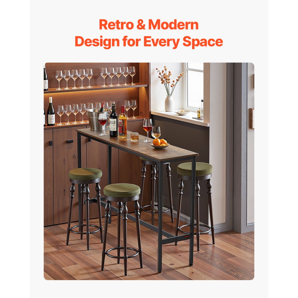 Mesa de bar VEVOR, mesa alta de pub con estructura metálica resistente, mesa estrecha y larga para cocina o comedor, mostrador de cócteles, fácil de montar, 55x15x39 pulgadas, para fiestas en la sala de estar, color marrón rústico y negro.