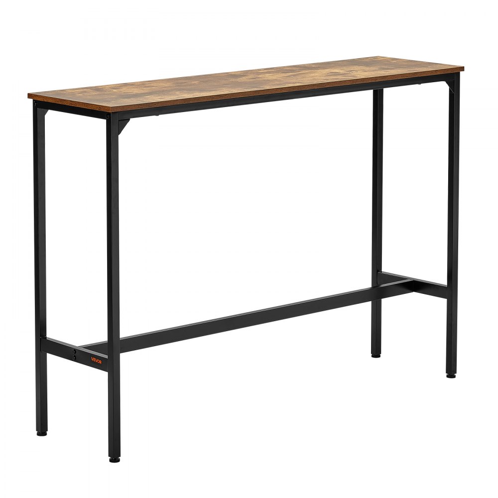 Mesa de bar VEVOR, mesa alta de pub con estructura metálica resistente, mesa estrecha y larga para cocina o comedor, mostrador de cócteles, fácil de montar, 55x15x39 pulgadas, para fiestas en la sala de estar, color marrón rústico y negro.