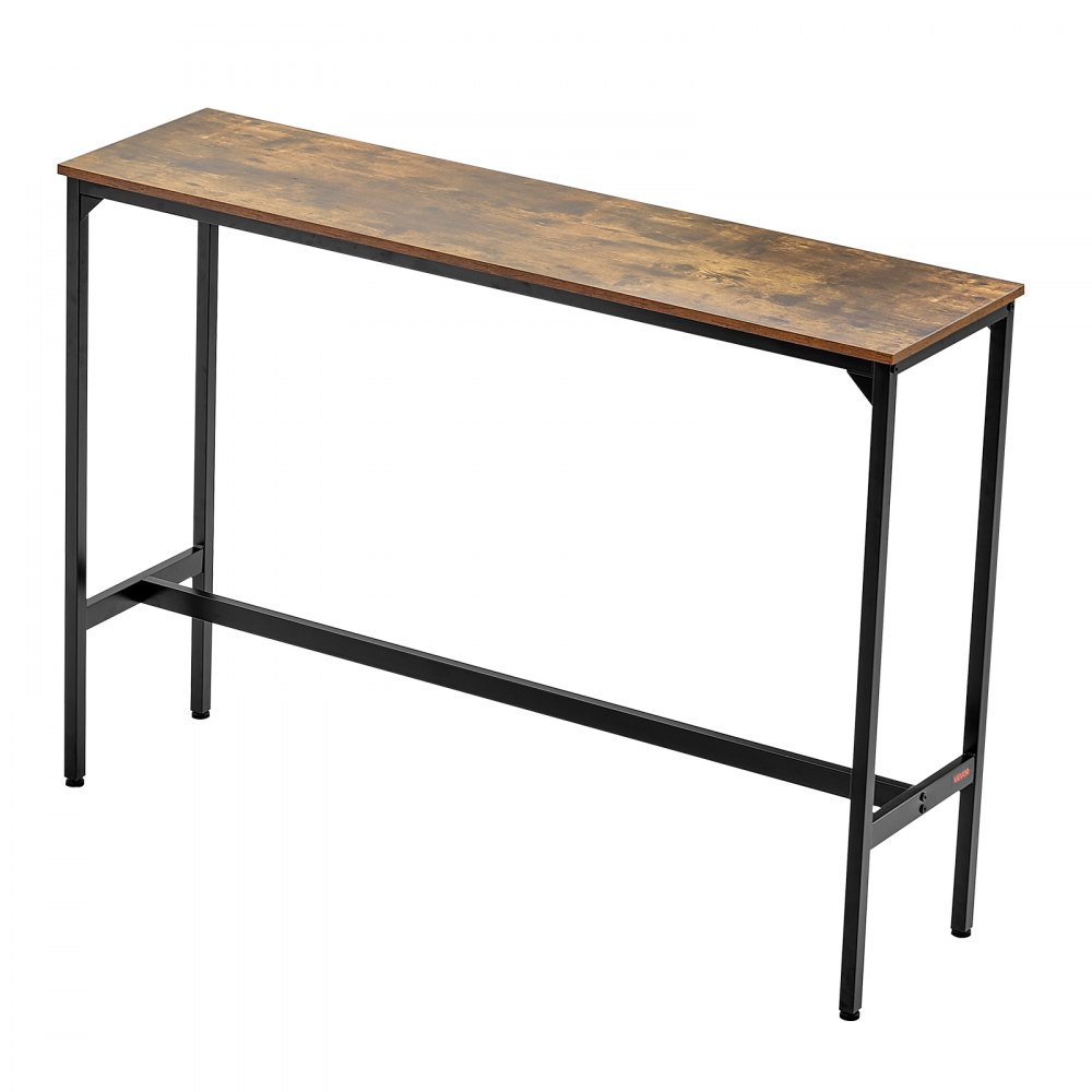 Mesa de bar VEVOR, mesa alta de pub con estructura metálica resistente, mesa estrecha y larga para cocina o comedor, mostrador de cócteles, fácil de montar, 55x15x39 pulgadas, para fiestas en la sala de estar, color marrón rústico y negro.