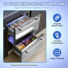 VEVOR Refrigerador debajo del mostrador de 24 pulgadas, refrigerador de vino de 2 cajones con temperatura diferente, capacidad de 4.87 pies cúbicos, refrigerador impermeable para interiores y exterior