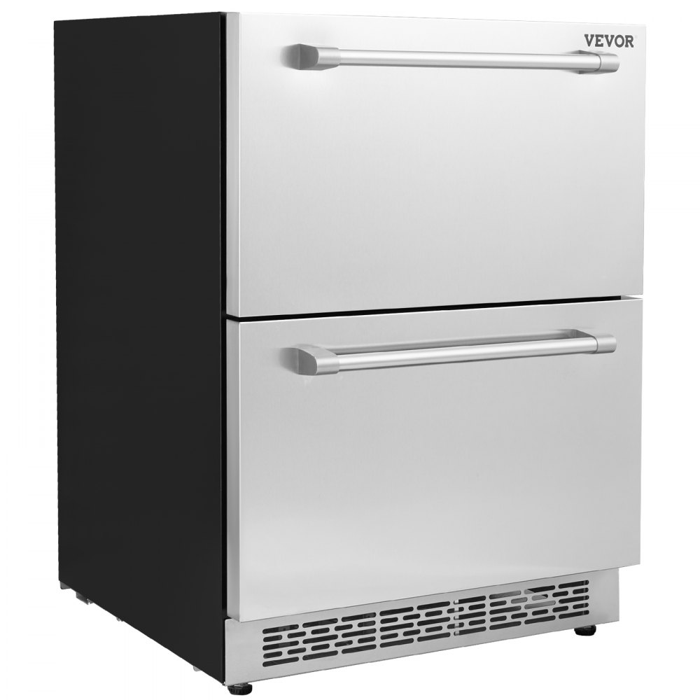 VEVOR Refrigerador debajo del mostrador de 24 pulgadas, refrigerador de bebidas incorporado de 2 cajones con panel táctil, capacidad de 5.12 pies cúbicos, refrigerador impermeable para interiores y exteriores debajo del mostrador para uso doméstico y comercial