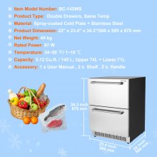 VEVOR Refrigerador debajo del mostrador de 24 pulgadas, refrigerador de bebidas incorporado de 2 cajones con panel táctil, capacidad de 5.12 pies cúbicos, refrigerador impermeable para interiores y exteriores debajo del mostrador para uso doméstico y comercial