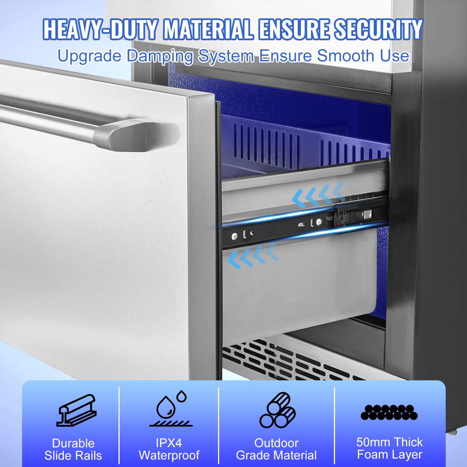 VEVOR Refrigerador debajo del mostrador de 24 pulgadas, refrigerador de bebidas incorporado de 2 cajones con panel táctil, capacidad de 5.12 pies cúbicos, refrigerador impermeable para interiores y exteriores debajo del mostrador para uso doméstico y comercial