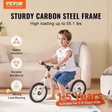 VEVOR Bicicleta de equilibrio para niños pequeños, bicicleta de acero al carbono de 12 pulgadas con asiento y manillar ajustables, neumáticos de espuma EVA, bicicleta de equilibrio para niños sin pedal, regalo para niños de 1 a 5 años, soporte de 55 libras