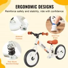 VEVOR Bicicleta de equilibrio para niños pequeños, bicicleta de acero al carbono de 12 pulgadas con asiento y manillar ajustables, neumáticos de espuma EVA, bicicleta de equilibrio para niños sin pedal, regalo para niños de 1 a 5 años, soporte de 55 libras