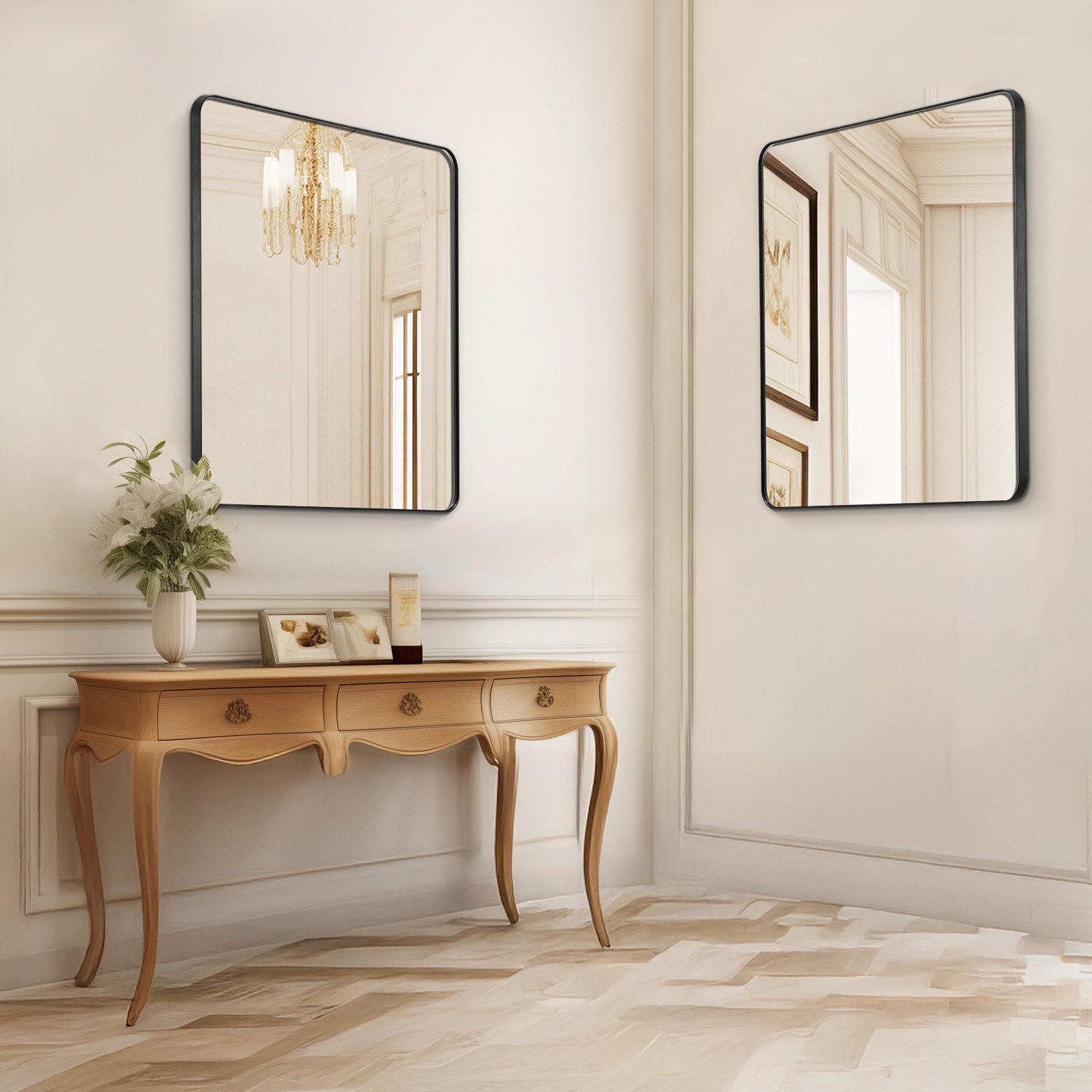 Espejo de maquillaje de pared VEVOR, 3 mm de grosor, 91 x 91 cm, con marco de aleación de aluminio y película antiexplosiones, resistente a arañazos y soporte en forma de Z, ideal para baño, dormitorio y salón.