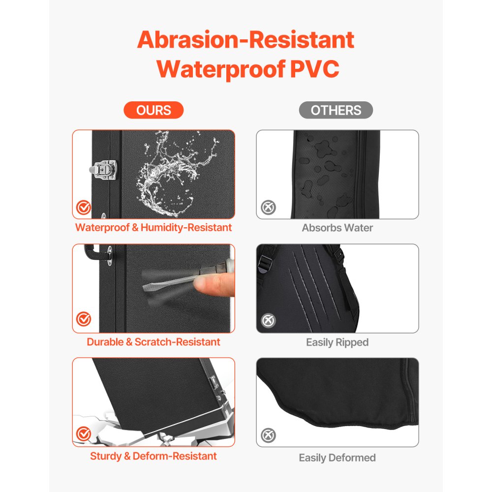 VEVOR Estuche rígido para bajo, rectangular de 122 cm, con cerradura, pestillo, llave y asa, acolchado de PVC, forro suave, resistente al agua, para bajos de 99 a 118 cm, color negro