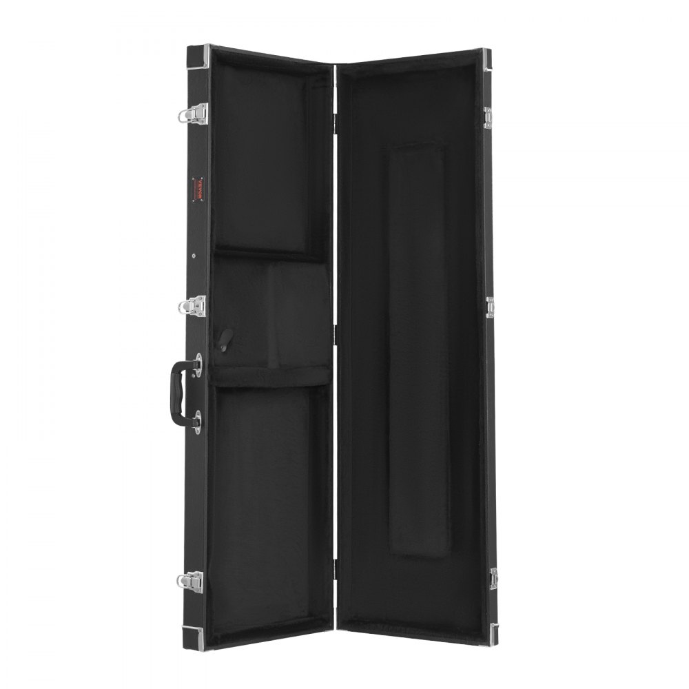 VEVOR Estuche rígido para bajo, rectangular de 122 cm, con cerradura, pestillo, llave y asa, acolchado de PVC, forro suave, resistente al agua, para bajos de 99 a 118 cm, color negro