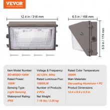 VEVOR Paquete de 2 luces LED de pared, 100 W, 10800 lm, 5000 K, luces comerciales para exteriores, iluminación de seguridad, con detección de luz inteligente, 180 cuentas LED, ahorro de energía para garajes, patios, IP65 a prueba de agua