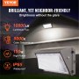 VEVOR - Pack de 4 luces LED de pared, 100 W, 10800 lm, 5000 K, iluminación comercial para exteriores, iluminación de seguridad, con sensor de luz inteligente, 180 LED de bajo consumo para garajes y patios, resistente al agua IP65.