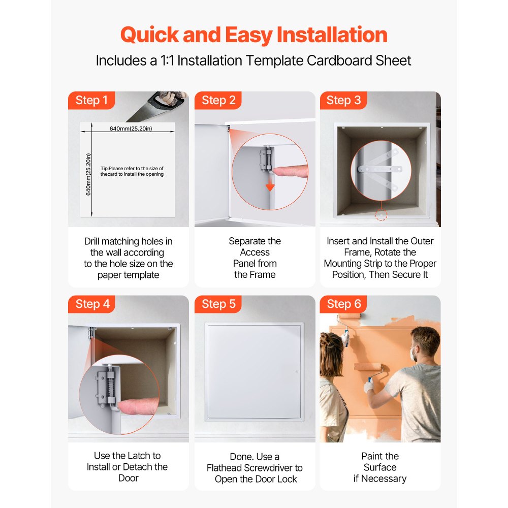 VEVOR Panel de acceso para paneles de yeso y techo, paneles de acceso de plomería de 24 x 24 pulgadas, puerta de acceso reforzada, cubierta de orificio de pared de acero resistente, panel con bisagras extraíble de fácil instalación para cableado y cables, plateado